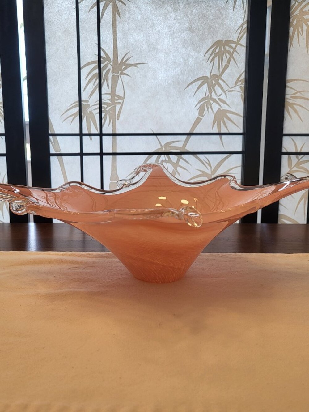 Vintage 70s Pink Murano Art Glass Centre Piece Bowl Dish - Italy